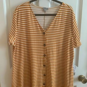 3X Mustard and White striped button front dress